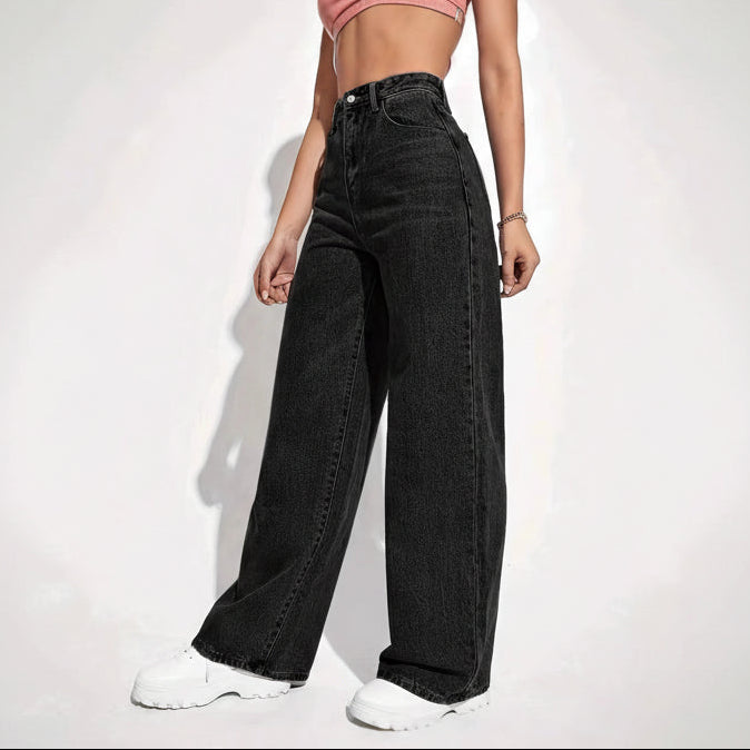 Women's loose fit washed denim jeans