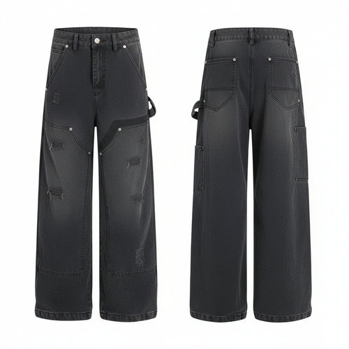 Men's Distressed Cargo Baggy Jeans – Vintage Wash