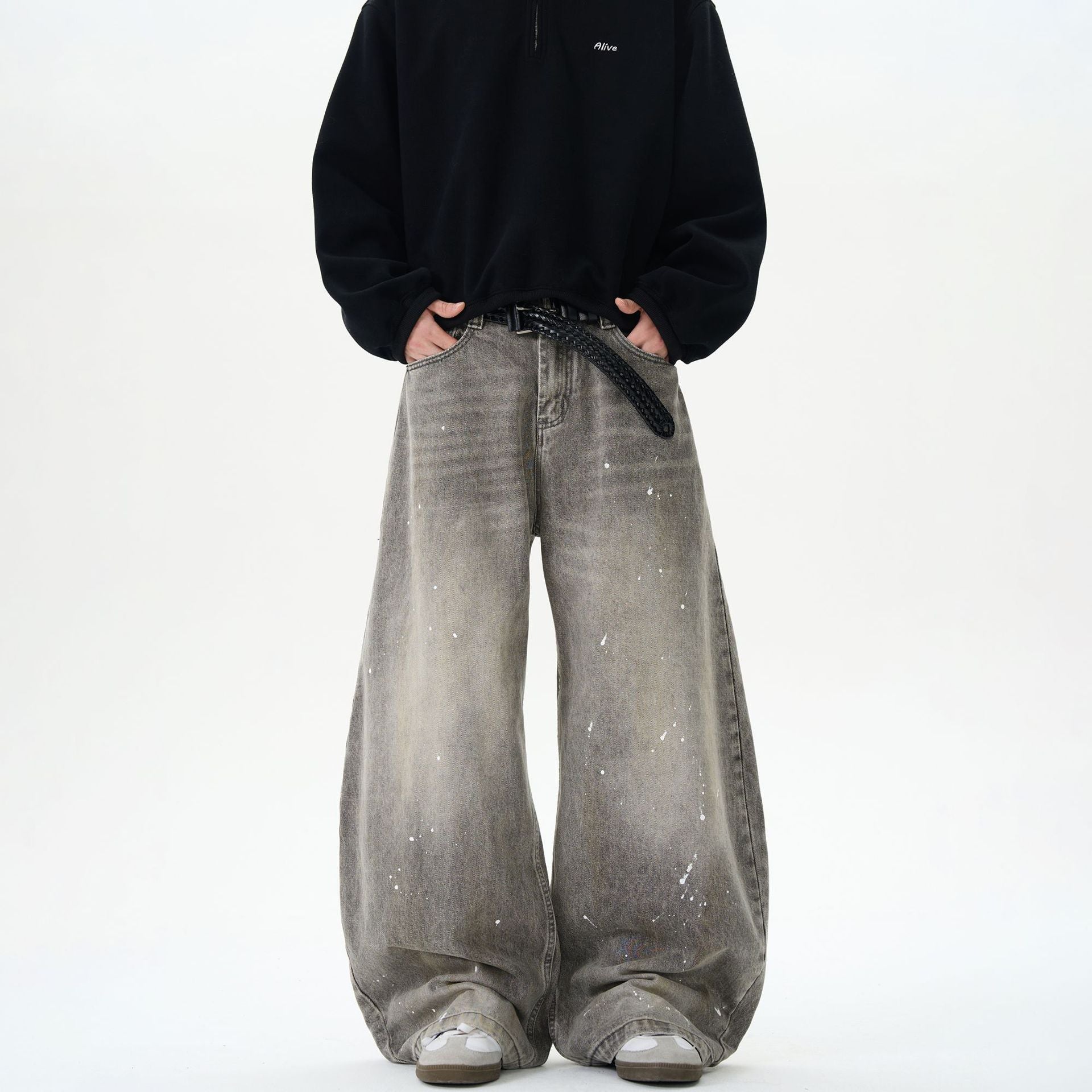 Men's Baggy Ink Splatter Wide Leg Jeans