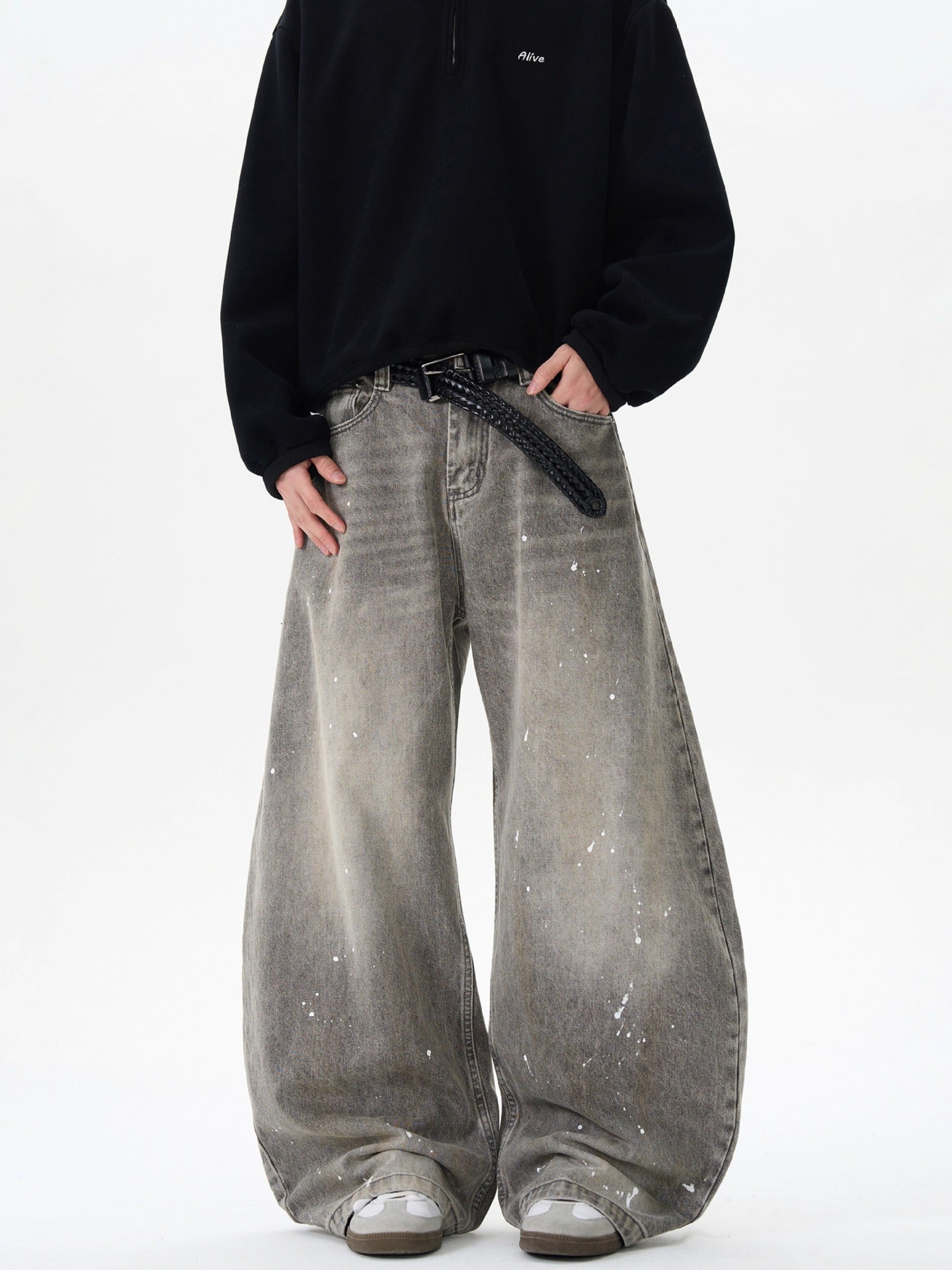 Men's Baggy Ink Splatter Wide Leg Jeans