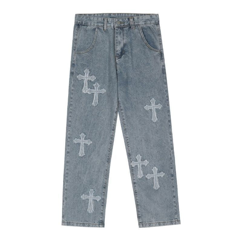 Mens Cross Patch Loose Fit Jeans
