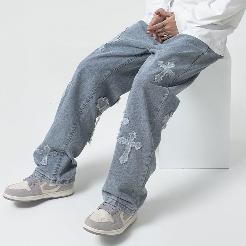 Mens Cross Patch Loose Fit Jeans