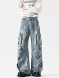Retro splashed denim pants