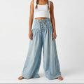 Women's Pleated Mid-Waist Wide-Leg Jeans