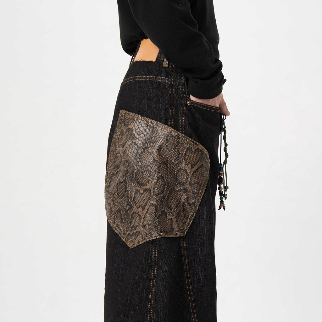 Men's Retro Wide Leg Jeans Snake Skin Patch