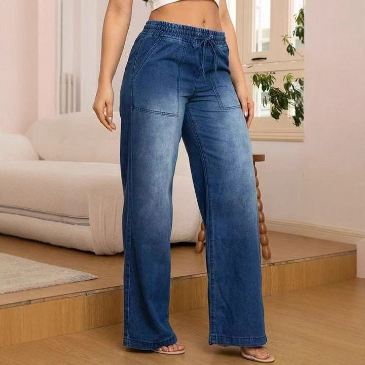 Women's Lace up Straight Leg Pants Jeans