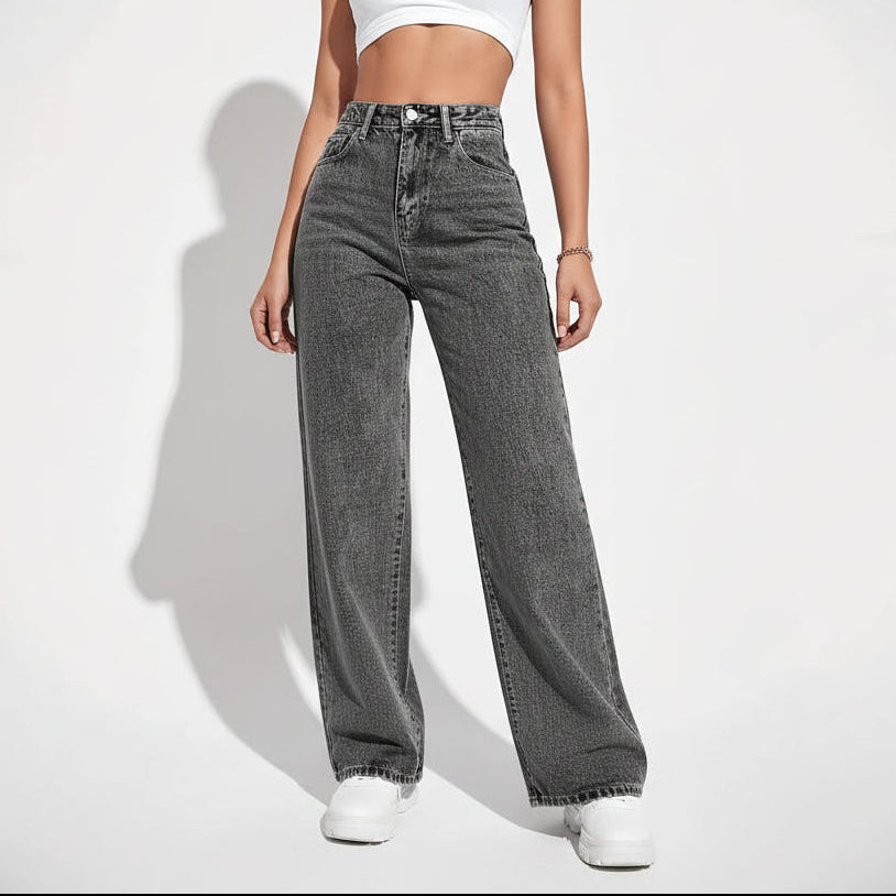 Women's loose fit washed denim jeans