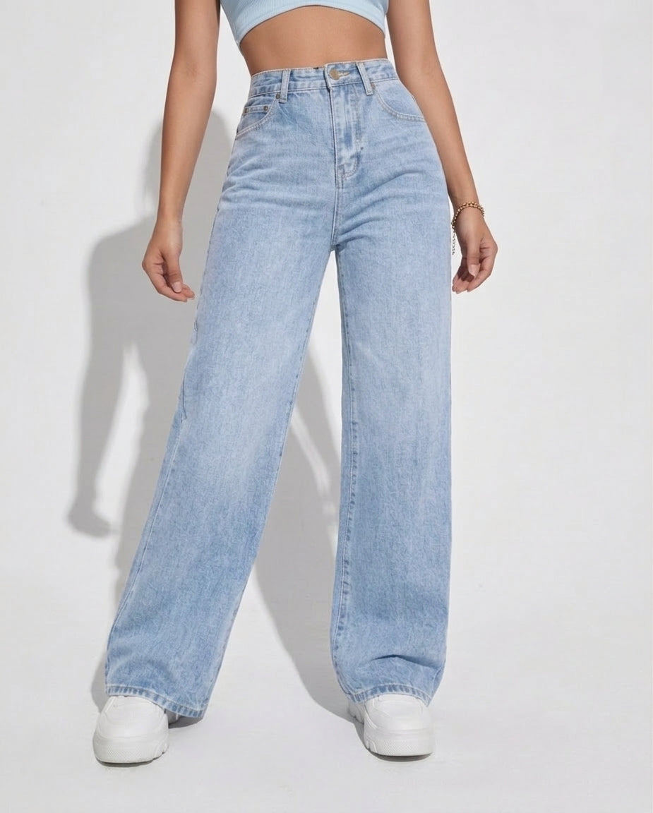 Women's loose fit washed denim jeans
