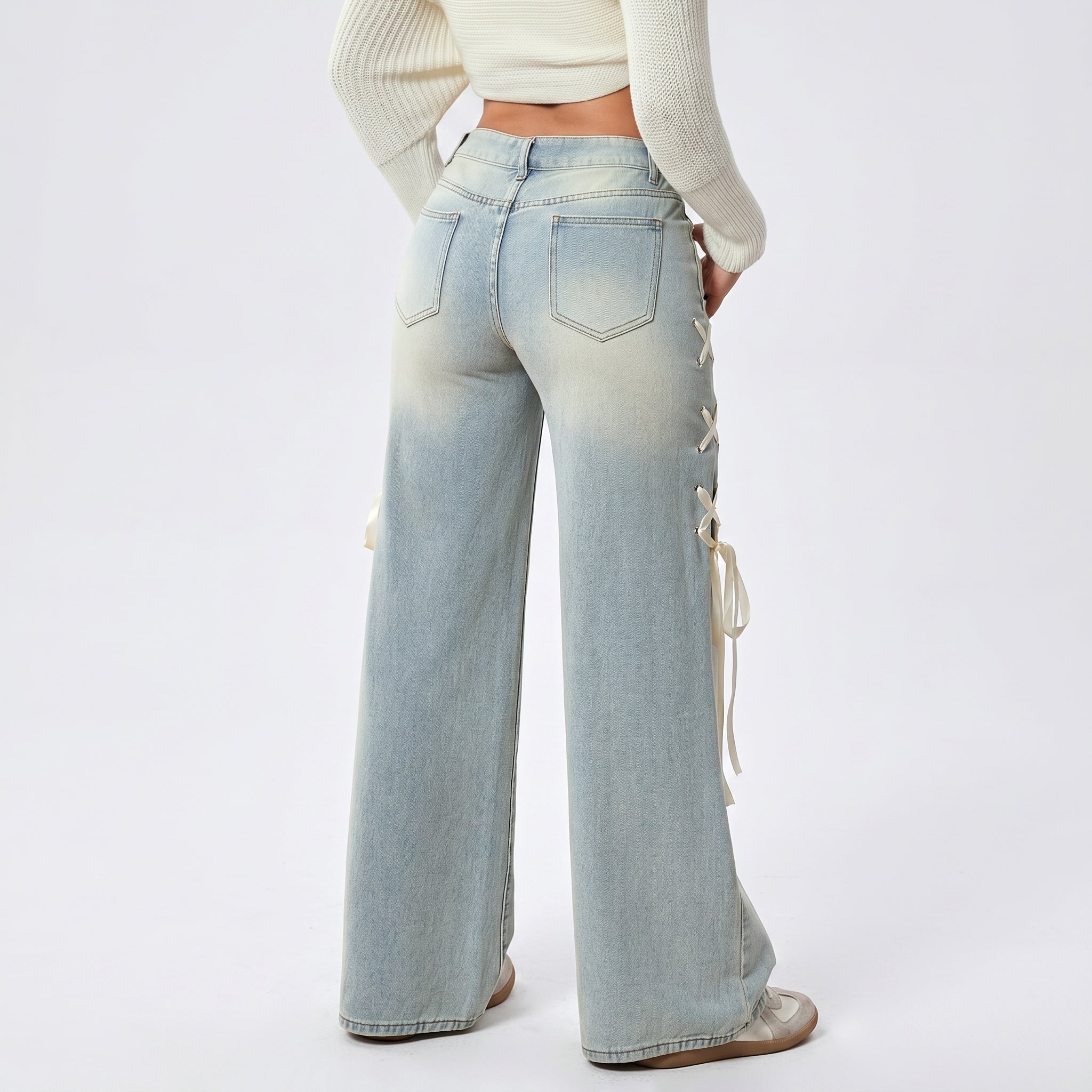 Women's Ribbon Wide-Leg Denim Jeans
