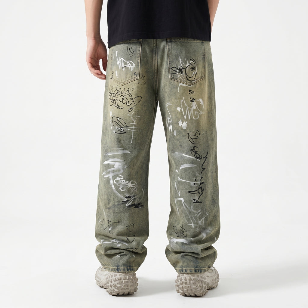 Graffiti Wide-Leg Denim