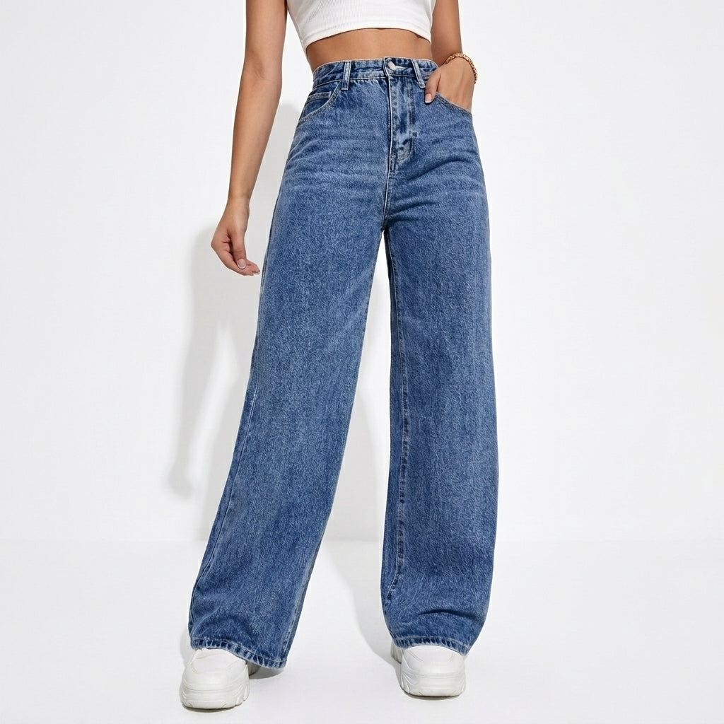 Women's loose fit washed denim jeans