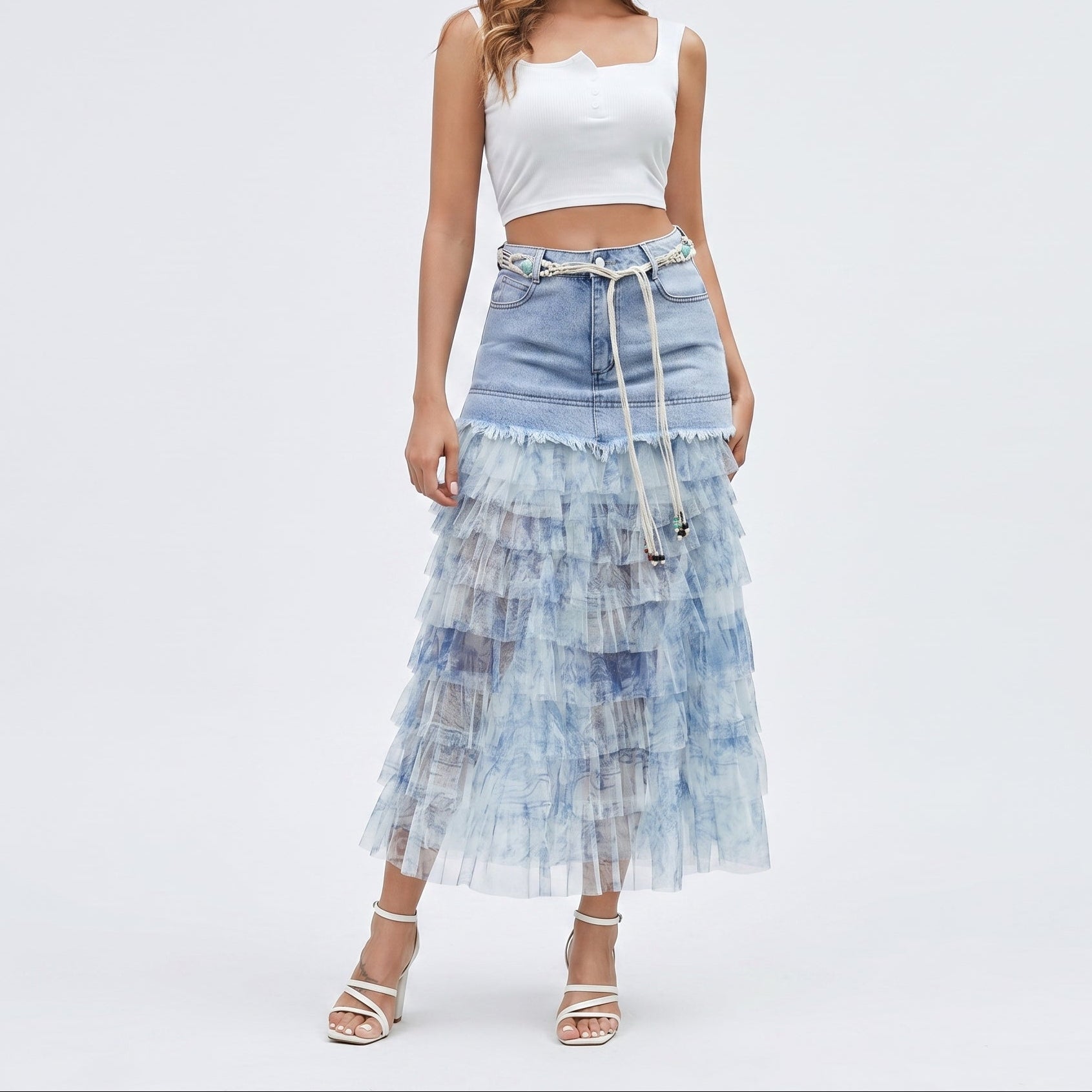 Floral Denim Skirt + Belt