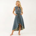 Sleeveless Denim Dress - Adjustable Waist