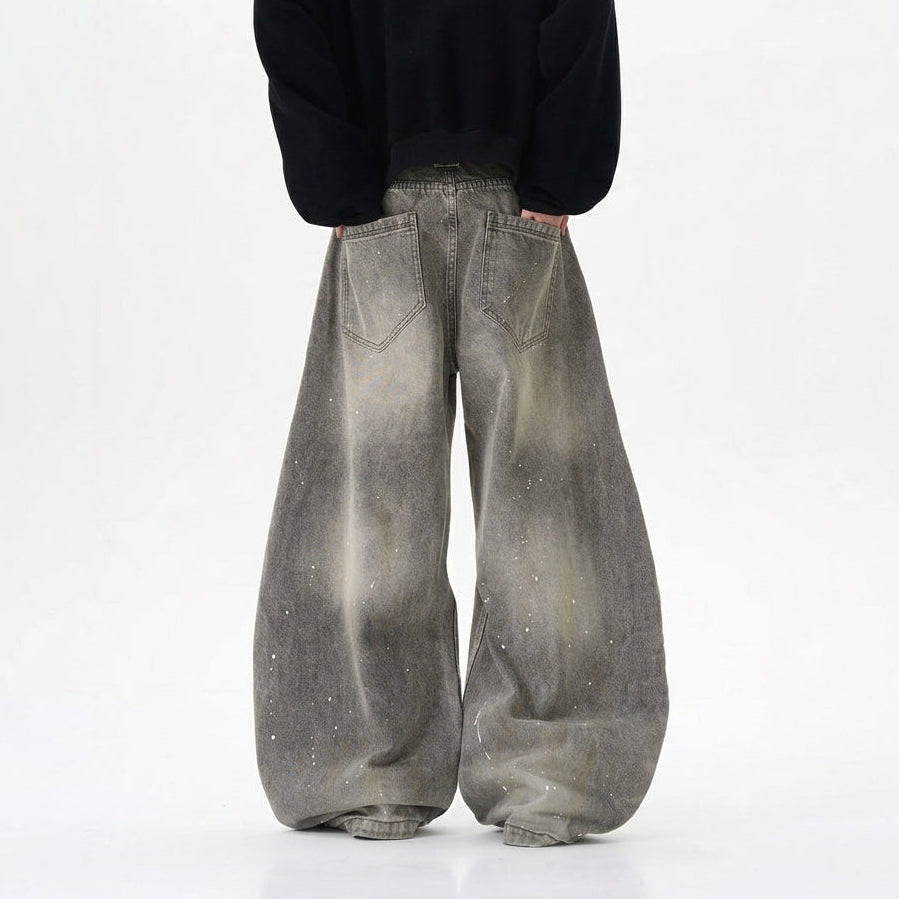 Men's Washed Ink Splatter Wide-Leg Jeans
