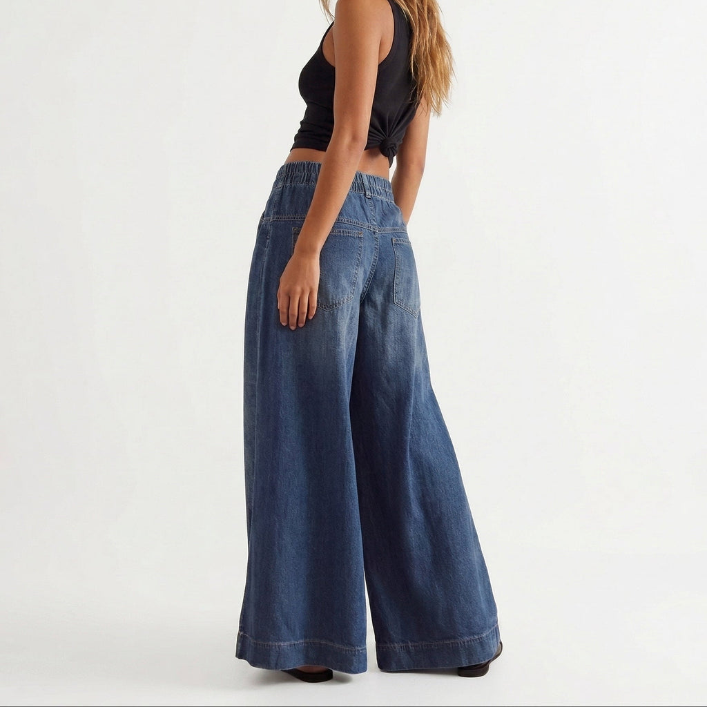 Women's Pleated Mid-Waist Wide-Leg Jeans