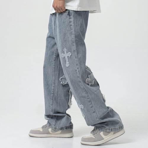 Men's Cross Patch Loose Fit Jeans